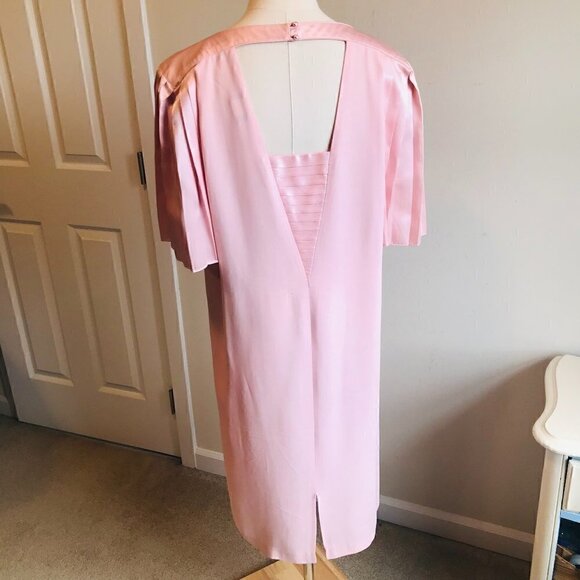 Lizzy & Johnny Vintage 80's Lucero Dress Pink Pleated Cap Sleeves Midi Size 12 - Picture 1 of 6